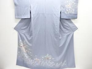 橋に草花模様一つ紋訪問着(重ね衿付き)